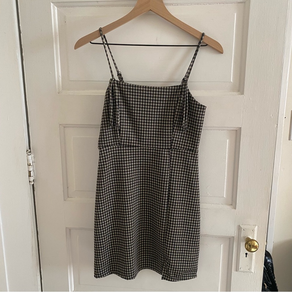 originality black brown plaid check mini dress size s small
